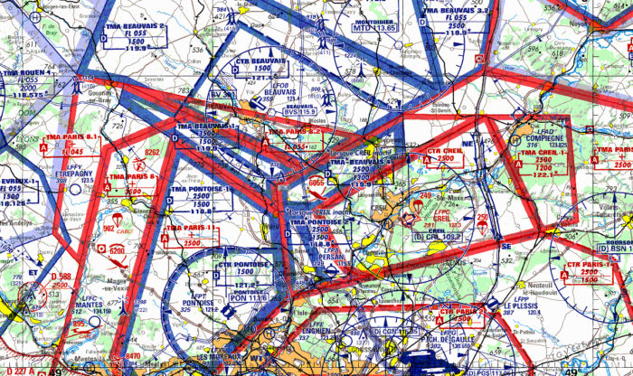 Les carte aéronautiques représentent les espaces aériens