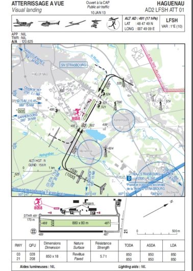 Organisation d'un aérodrome: Exemple d'une carte VAC d'Haguenau