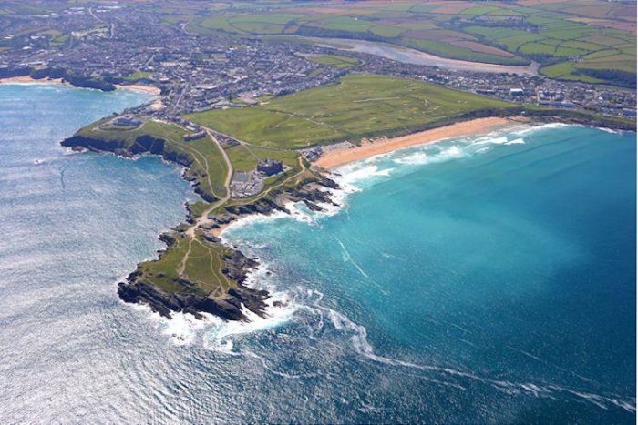 Flight above sandy beaches in Newquay