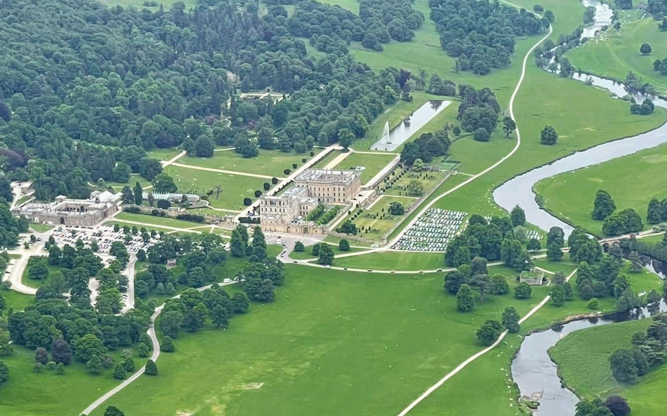 Chatsworth House and gardens from above